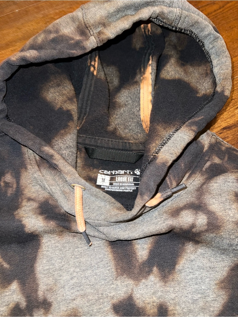 Carhartt Loose Fit Black Gray Acid Wash Custom Pullover Sweatshirt Hoodie Size M - Picture 8 of 10
